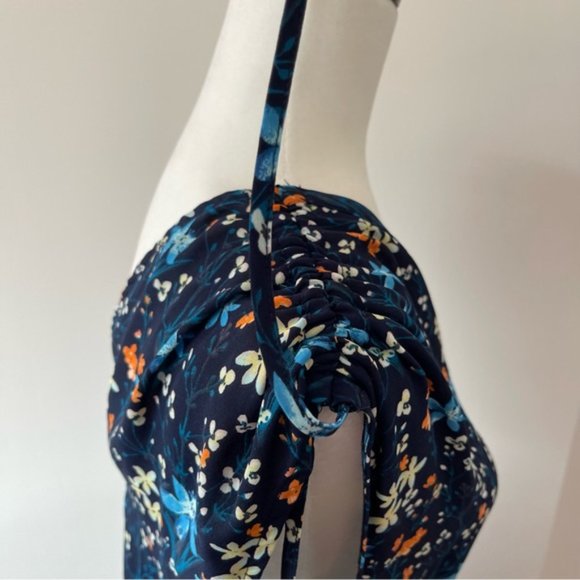 Gap Floral Tiered MIDI Dress Navy Blue v neck with shoulder ties - Picture 12 of 14